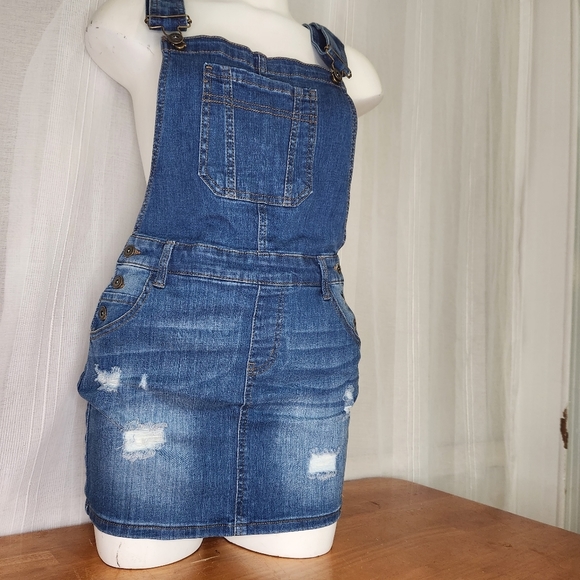 Wax Jeans Women's Juniors Distressed Denim Overall Dress Size Medium. - Picture 5 of 15